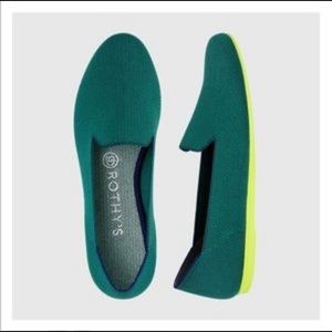 Rothy’s Jade Green Loafer with Lime Green Sole